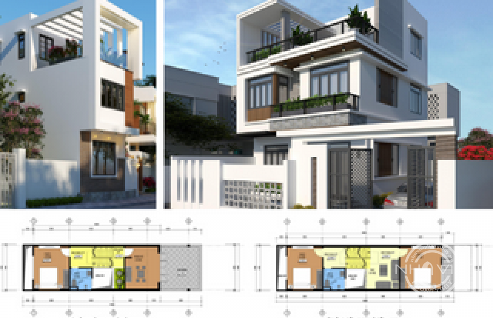Tổng hợp bản vẽ thiết kế nhà phố 2 tầng đầy đủ phối cảnh theo từng diện tích