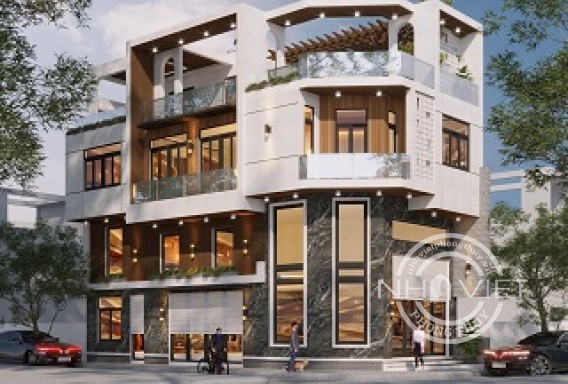 Mẫu nhà phố kinh doanh 2 mặt tiền 3 tầng hiện đại có tầng 1 kinh doanh 5 phòng ngủ tại Hải Dương