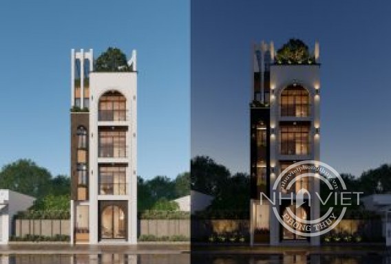 Mẫu Nhà Phố 5 Tầng Hiện Mặt Tiền Đại 6m Thiết Kế Vòm Phá Cách