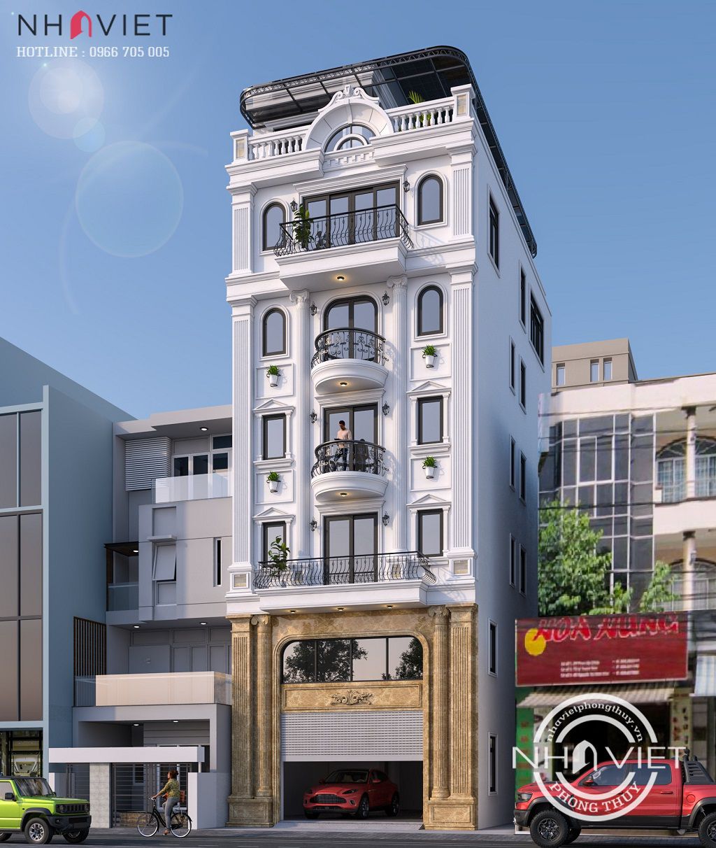 Mẫu thiết kế nhà phố 5 tầng tân cổ điển có thang máy tại Hà Nội KT420-2019